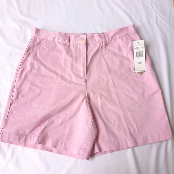 Ralph Lauren Petite 10 Cotton Shorts Pink Chinos Slash Pockets Flat Front NWT - Picture 1 of 7